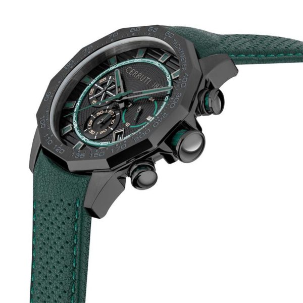 Cerruti Molveno Men s Green Leather Chronograph Watch Online Hot Sale