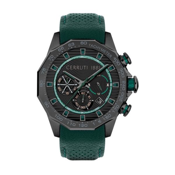 Cerruti Molveno Men s Green Leather Chronograph Watch Online Hot Sale